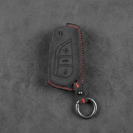 Toyota Hand-Stitched Alcantara Key Fob Cover – Geometric Flip Key 3-Button