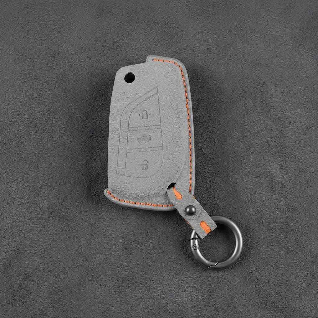 Toyota Hand-Stitched Alcantara Key Fob Cover – Geometric Flip Key 3-Button