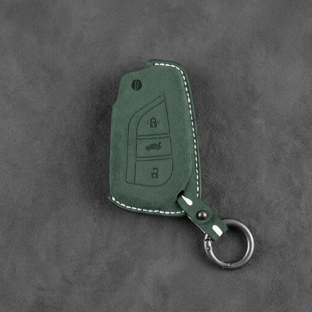 Toyota Hand-Stitched Alcantara Key Fob Cover – Geometric Flip Key 3-Button