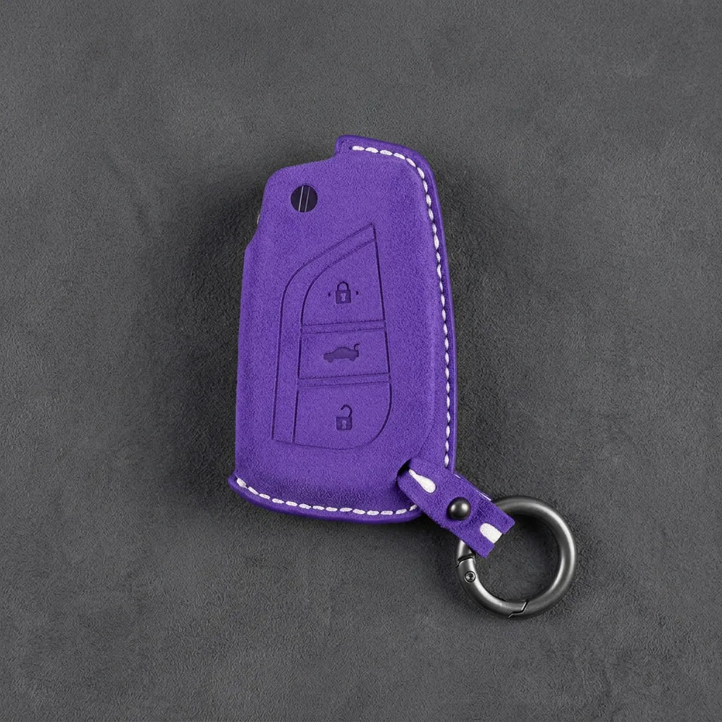 Toyota Hand-Stitched Alcantara Key Fob Cover – Geometric Flip Key 3-Button