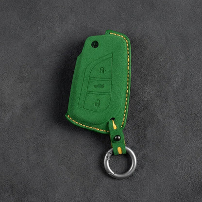 Toyota Hand-Stitched Alcantara Key Fob Cover – Geometric Flip Key 3-Button