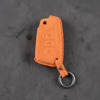 Toyota Hand-Stitched Alcantara Key Fob Cover – Geometric Flip Key 3-Button