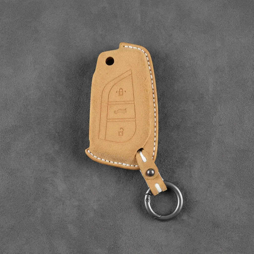 Toyota Hand-Stitched Alcantara Key Fob Cover – Geometric Flip Key 3-Button