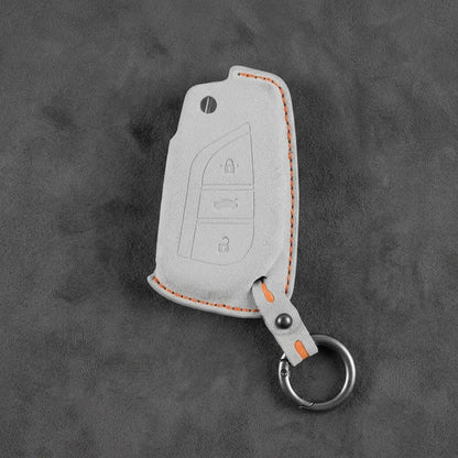 Toyota Hand-Stitched Alcantara Key Fob Cover – Geometric Flip Key 3-Button