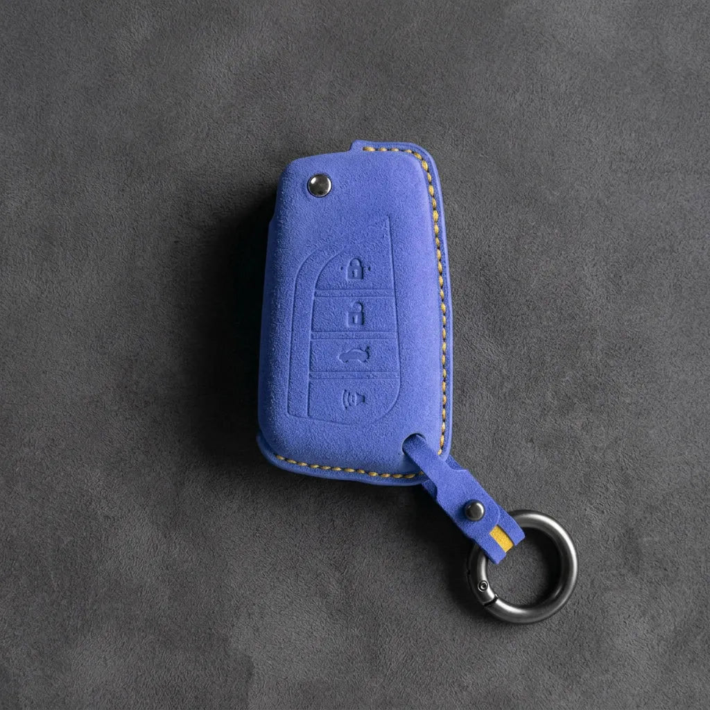 Toyota Hand-Stitched Alcantara Key Fob Cover – Geometric Flip Key 4-Button