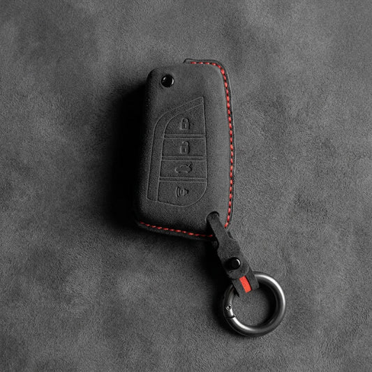Toyota Hand-Stitched Alcantara Key Fob Cover – Geometric Flip Key 4-Button