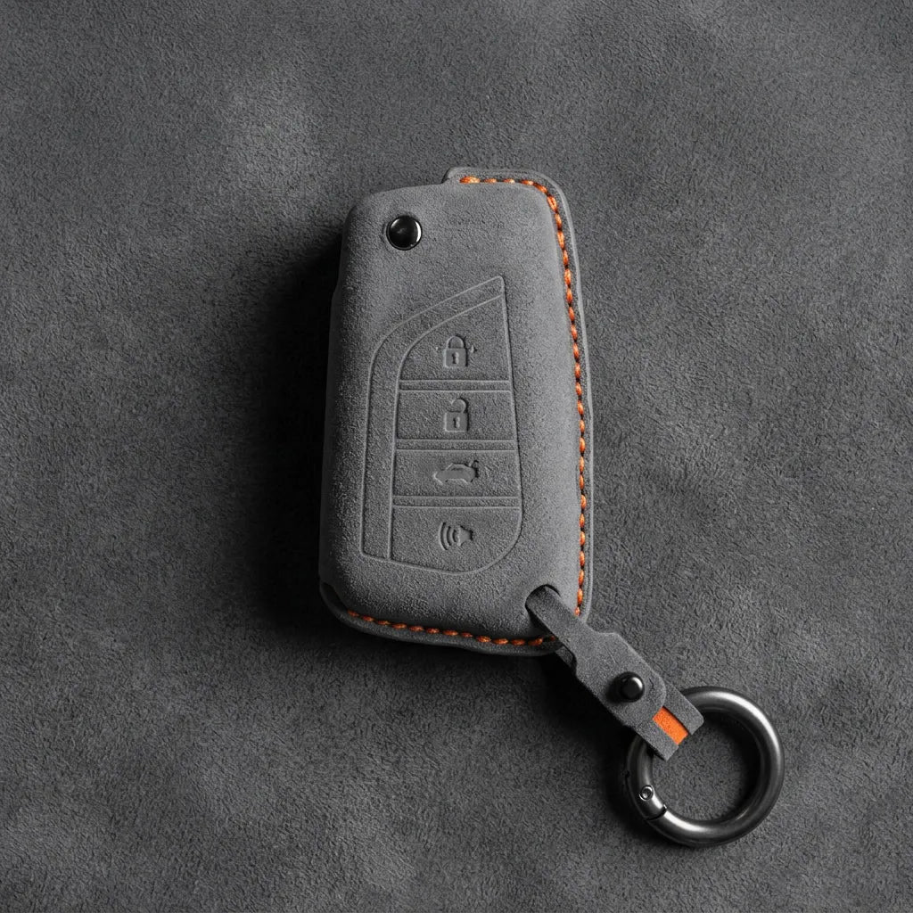 Toyota Hand-Stitched Alcantara Key Fob Cover – Geometric Flip Key 4-Button