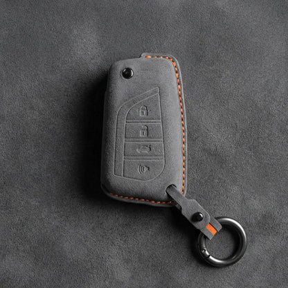 Toyota Hand-Stitched Alcantara Key Fob Cover – Geometric Flip Key 4-Button