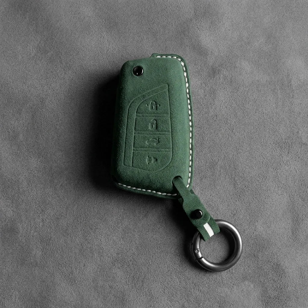 Toyota Hand-Stitched Alcantara Key Fob Cover – Geometric Flip Key 4-Button