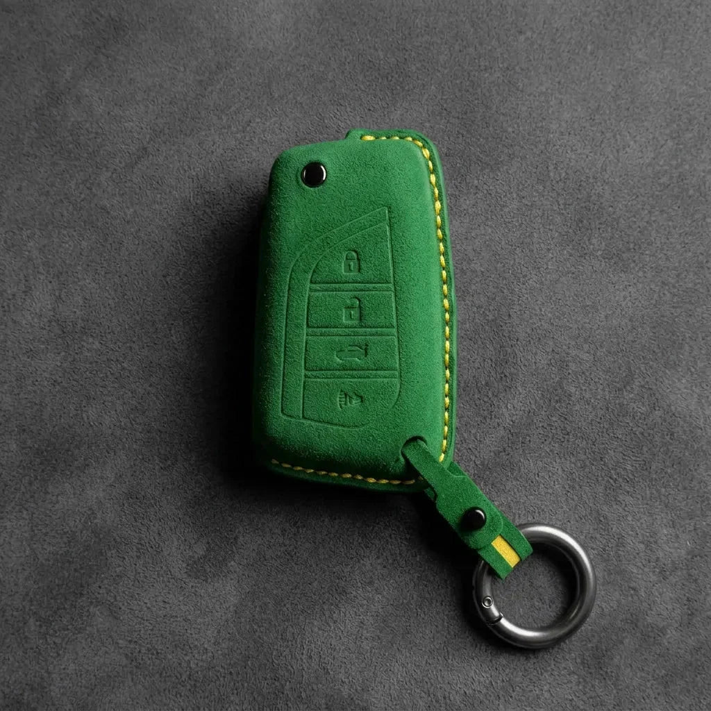 Toyota Hand-Stitched Alcantara Key Fob Cover – Geometric Flip Key 4-Button