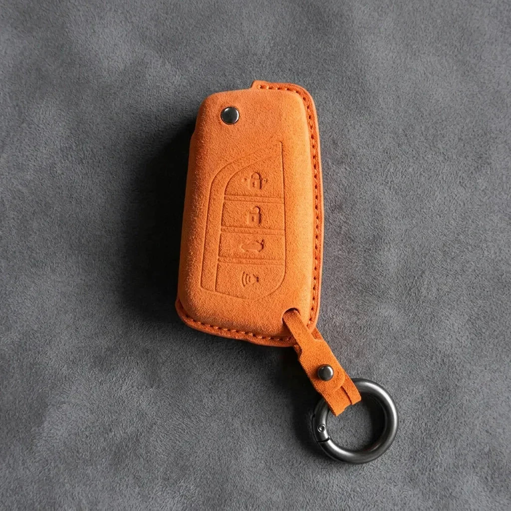 Toyota Hand-Stitched Alcantara Key Fob Cover – Geometric Flip Key 4-Button