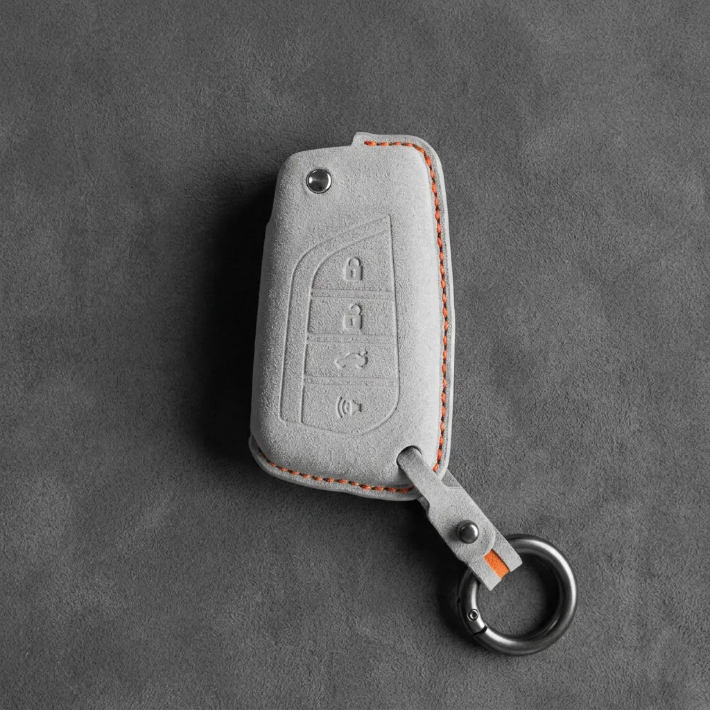 Toyota Hand-Stitched Alcantara Key Fob Cover – Geometric Flip Key 4-Button