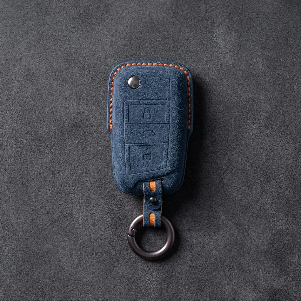 Volkswagen Hand-Stitched Alcantara Key Fob Cover – Geometric Smart Key 3-Button