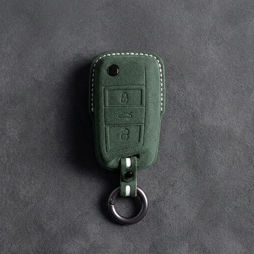 Volkswagen Hand-Stitched Alcantara Key Fob Cover – Geometric Smart Key 3-Button
