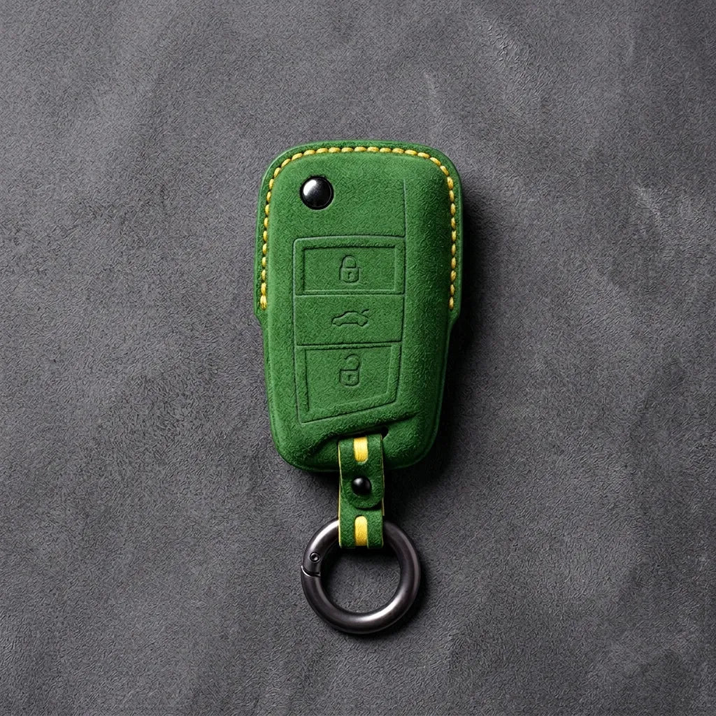 Volkswagen Hand-Stitched Alcantara Key Fob Cover – Geometric Smart Key 3-Button