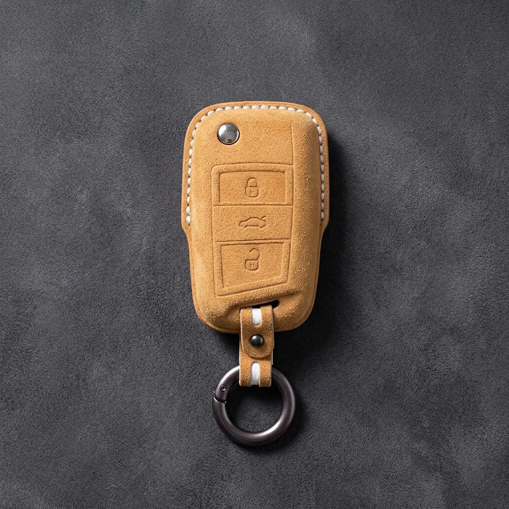 Volkswagen Hand-Stitched Alcantara Key Fob Cover – Geometric Smart Key 3-Button