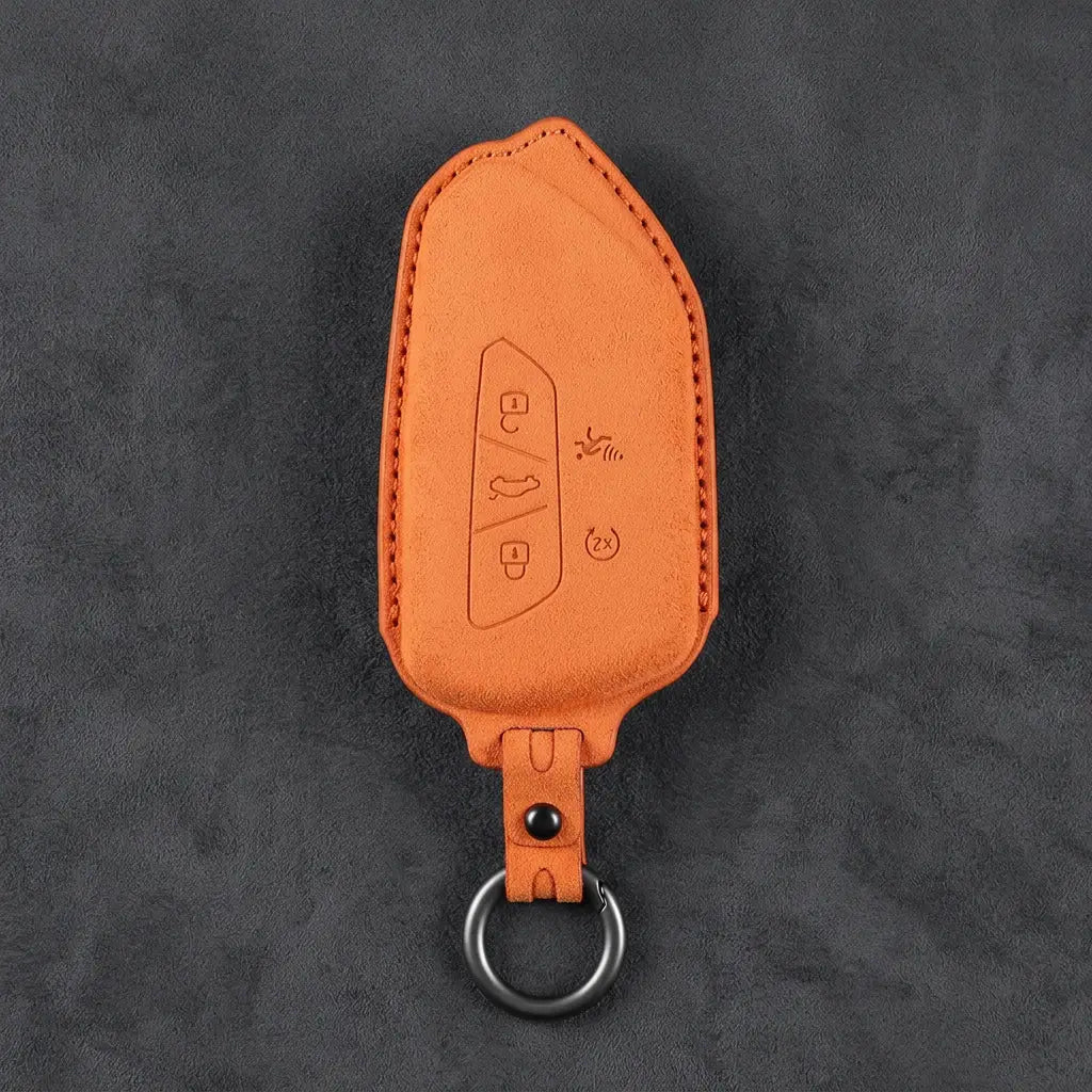 Skoda Hand-Stitched Alcantara Key Fob Cover – Asymmetrical Alarm Style