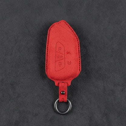 Skoda Hand-Stitched Alcantara Key Fob Cover – Asymmetrical Alarm Style