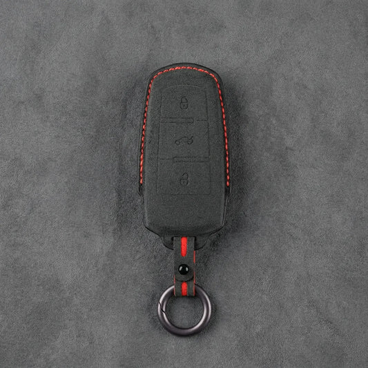 Volkswagen Hand-Stitched Alcantara Key Fob Cover - Chrome Base 3-Button