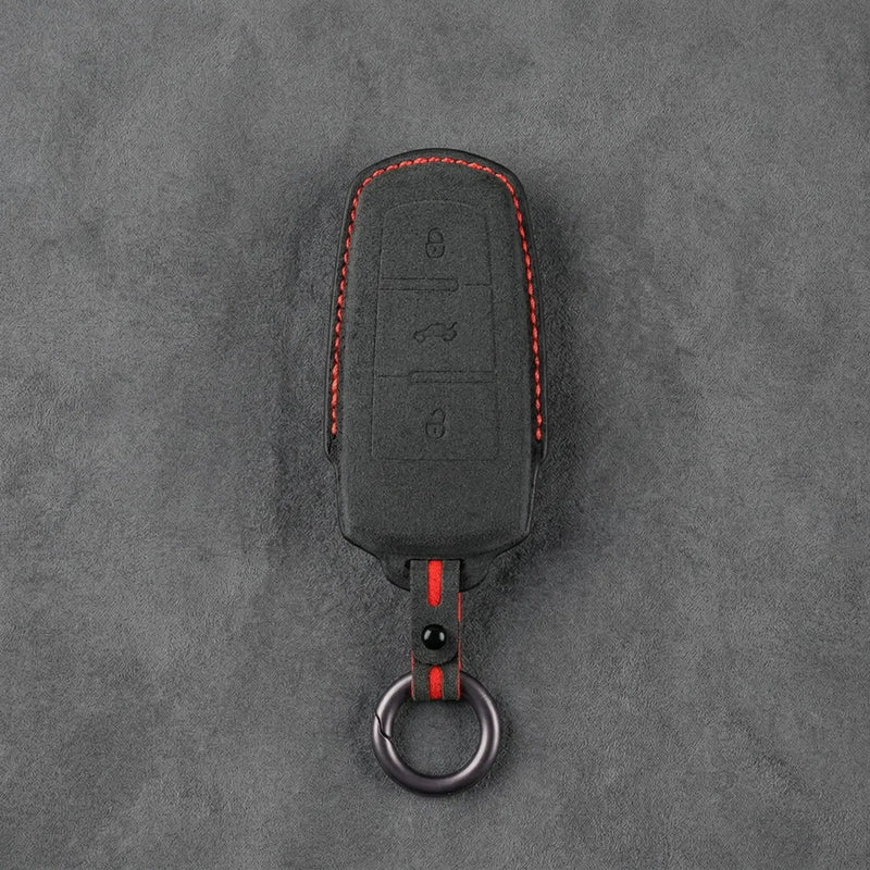 Volkswagen Hand-Stitched Alcantara Key Fob Cover - Chrome Base 3-Button