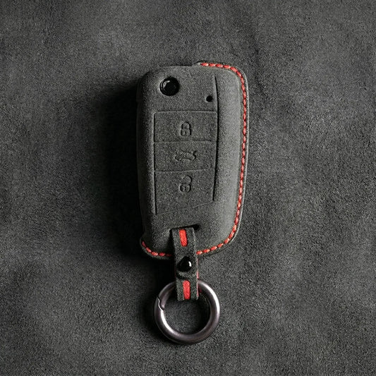 Volkswagen Hand-Stitched Alcantara Key Fob Cover – Flip Key 3-Button