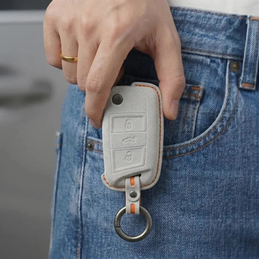 Volkswagen Hand-Stitched Alcantara Key Fob Cover - Shield Flip Key 3-Button